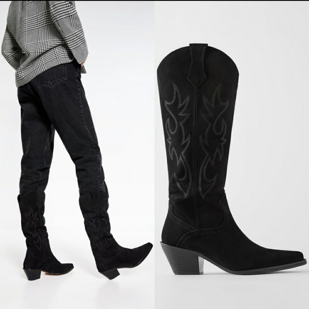 LAST ONE ZARA NWT VHTF Leather Heeled COWBOY Boots - Picture 7 of 15